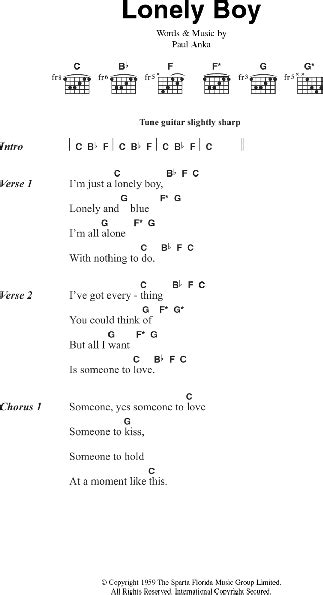 Lonely Boy - Guitar Chords/Lyrics | zZounds