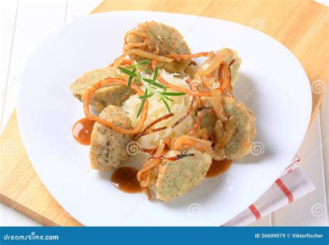 German Bread Dumplings with Sauerkraut and Onion Stock Image - Image of vegetarian, lunch: 26609079