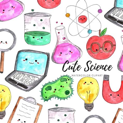 Watercolor Cute Kawaii Clip Art Set School Science Class PNG | Etsy