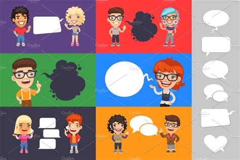 Set of a Speaking Cartoon Characters | Illustrations ~ Creative Market