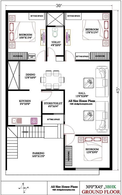 30x45 house plan east facing, 30 * 45 house plan 3 bedroom, 30x45 house ...