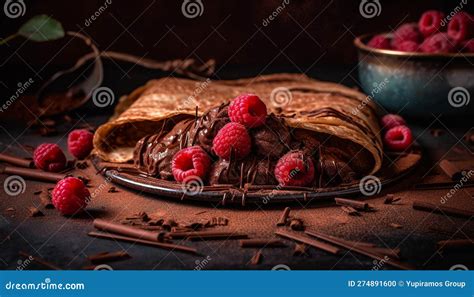 Raspberry Chocolate Blini Stack with Fresh Berry Fruit Generated by AI Stock Illustration ...