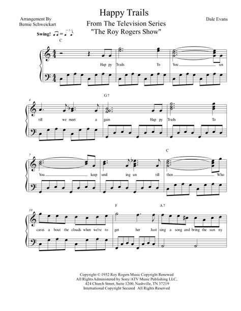 Happy Trails (arr. Bernie Schweickart) by Roy Rogers Sheet Music for Piano, Vocal & Guitar ...