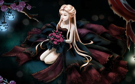 Long hair anime girl, rose flowers wallpaper | anime | Wallpaper Better