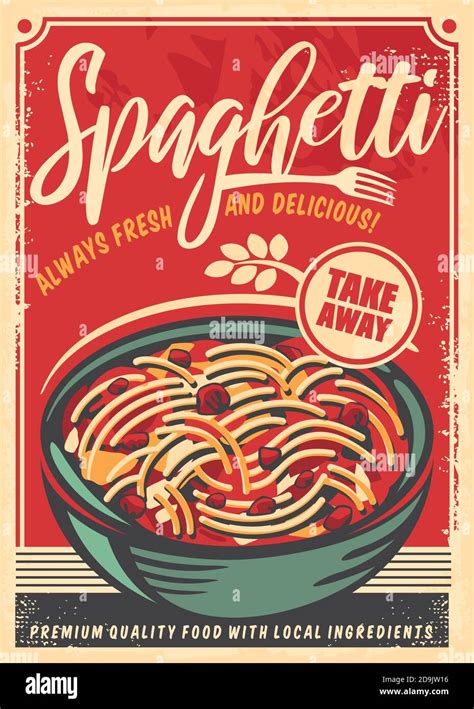 Spaghetti retro restaurant poster design template. Italian cuisine ...