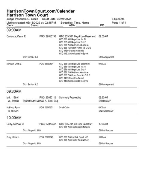 Fillable Online Calendar Harrison Town Court Fax Email Print - pdfFiller