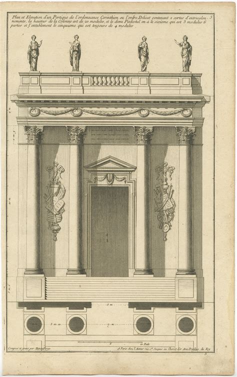 Pl. 3 Antique Architecture Print of a Corinthian Portico by Neufforge