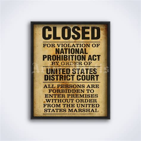 Prohibition Act Violation Closed Sign Vintage Bar Print - Etsy UK