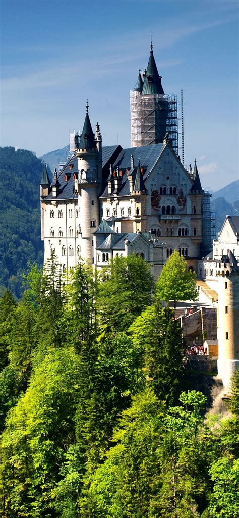 Neuschwanstein Castle Bavaria Germany Alps mountai... iPhone X Wallpapers Free Download