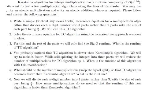 Solved Karatsuba algorithm for integer multiplication has a | Chegg.com
