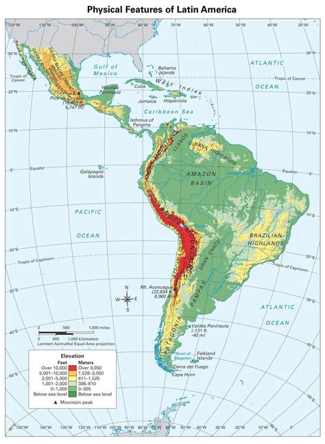 South America Physical Features Map Blank Latin America Map, North America Map, Central America ...