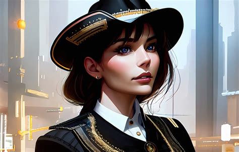 Wallpaper hat, brunette, blue eyes, uniform, AI art, AI art, stable diffusion, Stability AI ...