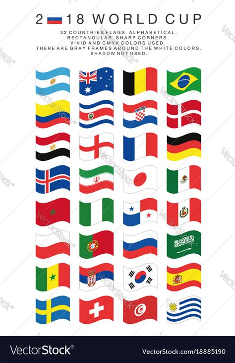 Rectangular flags of 2018 world cup countries Vector Image