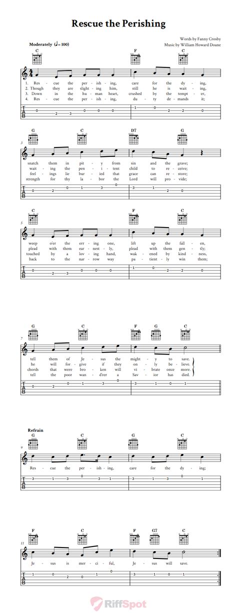 Rescue the Perishing - Easy Guitar Sheet Music and Tab with Chords and Lyrics