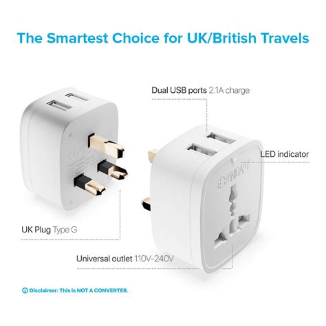 ProGlobe UK Ireland Adapter Plug, Unidapt UK Power Adapter with 2 USB ...