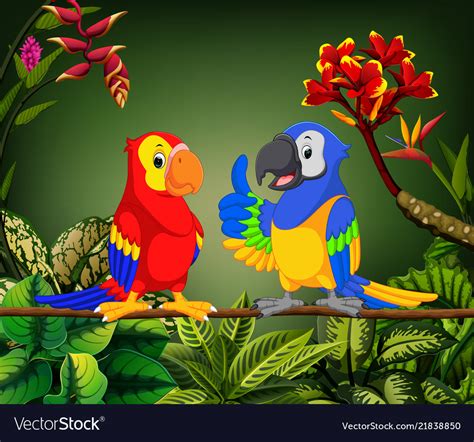 Beautiful parrots are talking on the stalk Vector Image