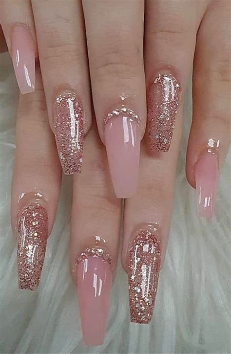 Light Rose Gold Glitter Touch Nail Art Design For Bridal | Nail designs ...