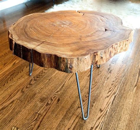 Natural Live Edge Round Slab Side Table / Coffee Table With Steel Legs ...