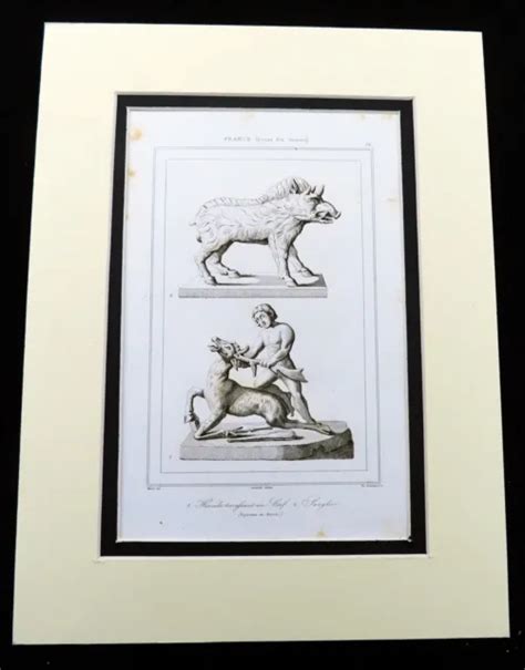 ANCIENT FRENCH BRONZE Statue Wild Boar Hunter Stag Antique Engraving Print 1830 $38.51 - PicClick