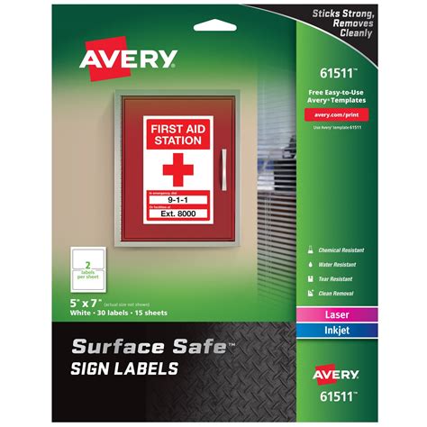 Avery Removable Label Safety Signs, 5" x 7", Printable, Water/Chemical Resistant, 30 Labels ...