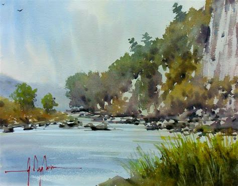 Watercolor paintings of a beautiful cliff by a river – Gareth Naylor