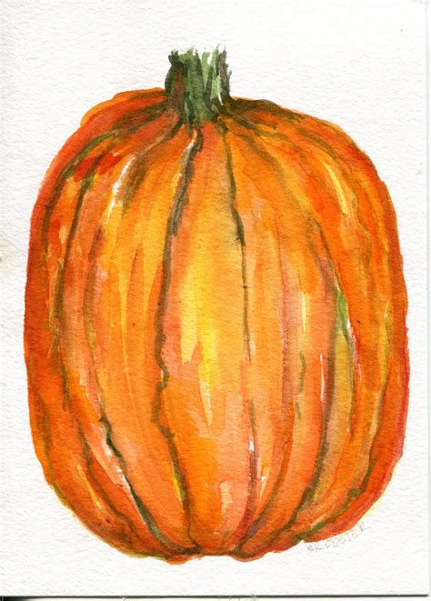 Pumpkin watercolor painting original Fall painting 5 x 7