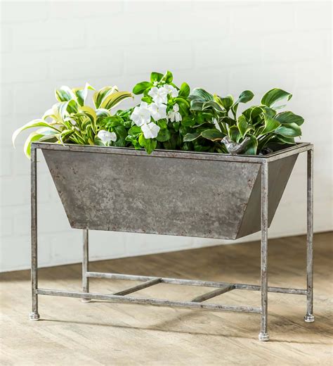 Raised Galvanized Metal Planter with Bird Accent | Metal planters ...