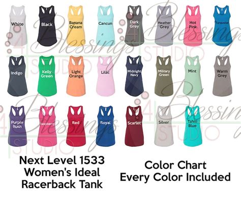 Tank Top Next Level 1533 Color Chart Every Color Digital File - Etsy