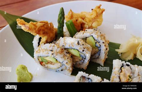 Soft shell crab tempura roll sushi on a plate Stock Photo, Royalty Free ...