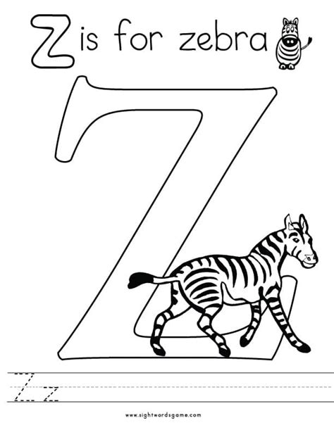 letter z coloring page for kids to print and download - free printable english worksheets ...