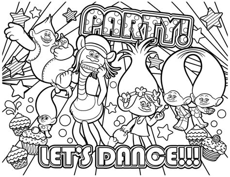 Trolls World Tour Party Coloring Page - Free Printable Coloring Pages for Kids