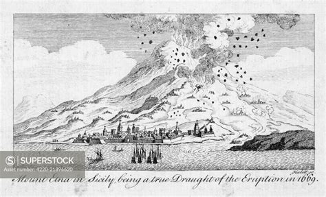 A striking engraving of the eruption of 1669, which shows clearly the ...