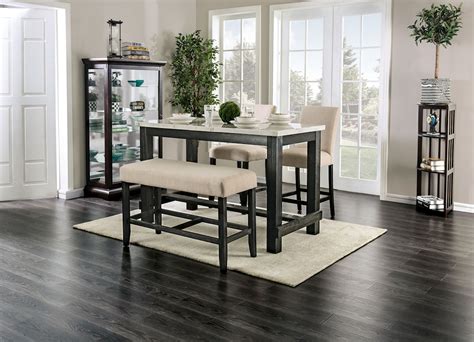 Furniture of America Dining Room 4 Pc. Counter Height. Dining Table Set with Bench
