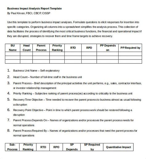 Business Impact Analysis Template - 12+ Word, PDF Format Download!