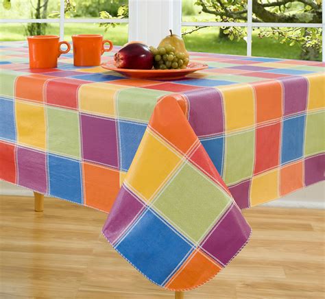 Multi Color Check Easy Care Spillproof Vinyl Tablecloth with Polyester Flannel Backing - Walmart.com