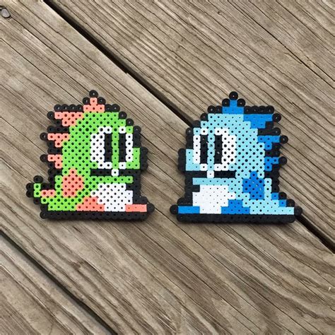 Bubble Bobble, Bub and Bob, Perler Beads | Perler bead patterns, Perler crafts, Perler beads