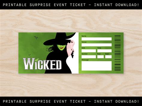 Printable Wicked Broadway Ticket Surprise, Musical Collectible Theater ...