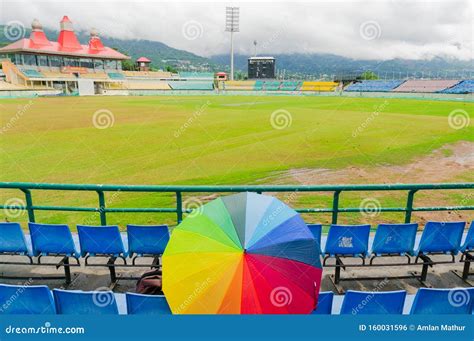 Colorful Umbrella on the Seats of Dharamshala Himachal Cricket Stadium ...