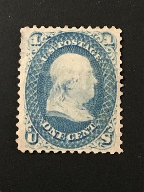 1868 US 1 cent Benjamin Franklin Stamp, NO Grill, NH, Never Used, Not ...