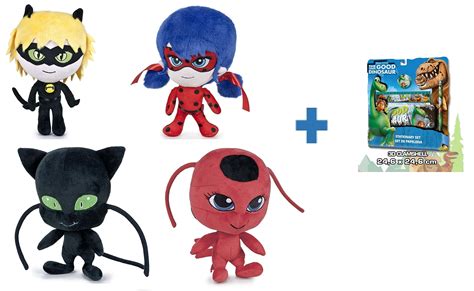 Buy BE MIRACULOUS Miraculous: Tales of Ladybug & Cat Noir: 4 Plush Toy: LADYBUG, CAT NOIR, TIKKI ...