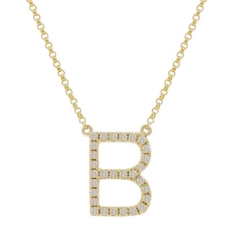 Women's 14k Yellow Gold Diamond Studded Letter "B" Initial Pendant Necklace, 18" | Yellow gold ...