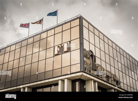 Exterior shot of EU Flag on top of the Financial Times London headquarters building on Southwark ...