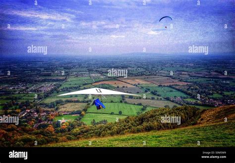 Hang glider launch Malvern hills uk Stock Photo - Alamy