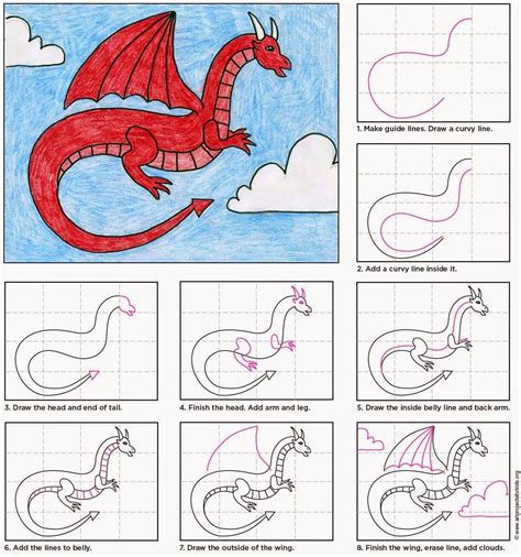 Art Projects for Kids: Draw a Red Dragon. #artprojectsforkids #howtodraw #dragon Easy Drawings ...