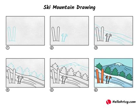 Ski Mountain Drawing - HelloArtsy