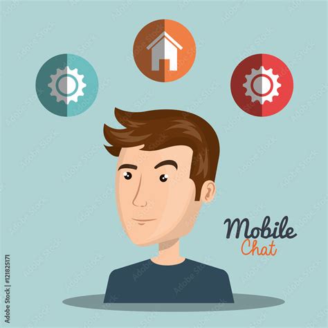 avatar man with mobile chat and social media icon set. colorful design ...