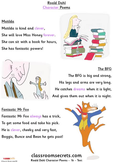 Roald Dahl Character Poems (YRm/Y1d/Y2e) Guided Reading Pack ...