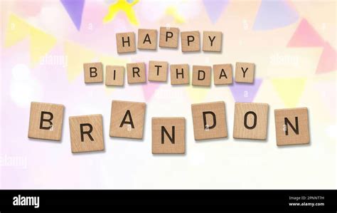 Happy Birthday Brandon card with wooden tiles text. Boys birthday card with colorful background ...