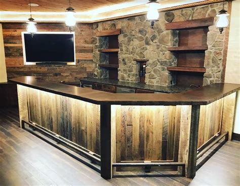 Bar-Reclaimed Barnwood Keller | Diy home bar, Rustic basement bar, Rustic basement