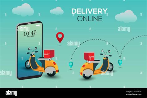 Online delivery service by scooter on mobile phone. E-commerce success ...